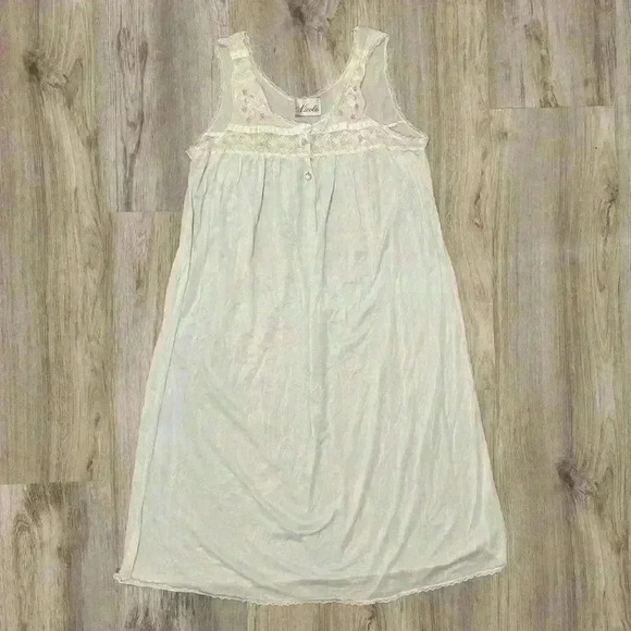 Vintage Nicole Sleeveless Nightgown Satin Lace Slip Blue Modest Chemise Size S - Picture 1 of 7